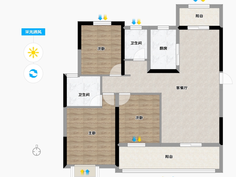 湖北省-黄石市-錦綉·御湖湾-96.22-户型库-采光通风