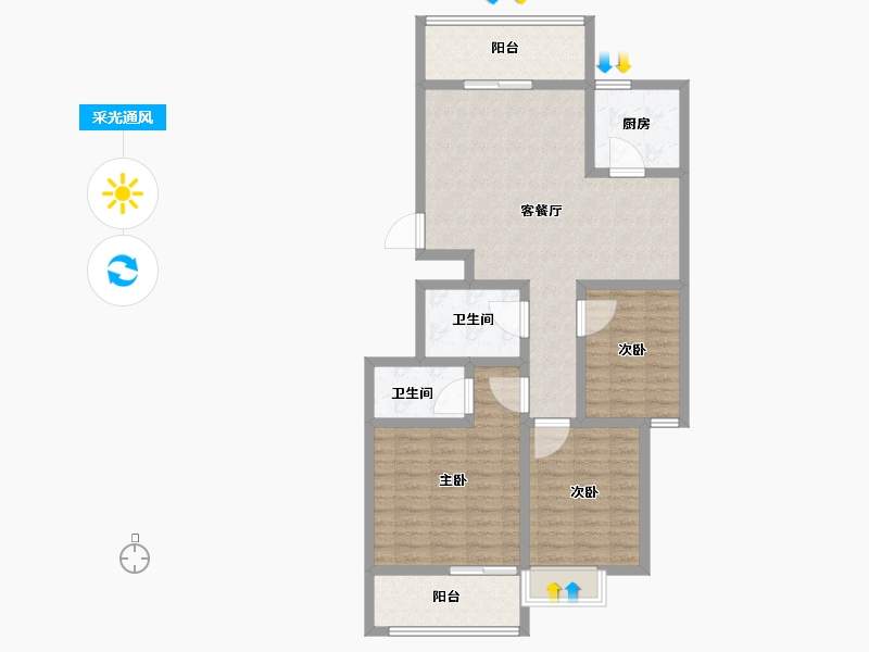 山东省-菏泽市-榕泽香榭里-96.00-户型库-采光通风