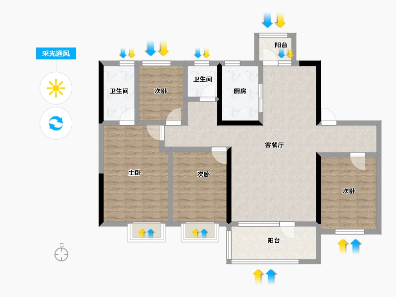 山东省-菏泽市-碧桂园铂悦城-115.20-户型库-采光通风