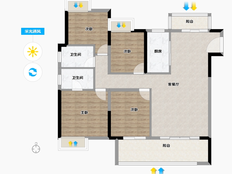 福建省-莆田市-正荣白棠云麓玺樾-107.20-户型库-采光通风