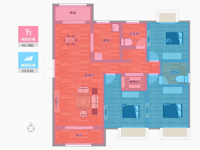 湖北省-荆门市-佳信·凯旋城-89.70-户型库-动静分区