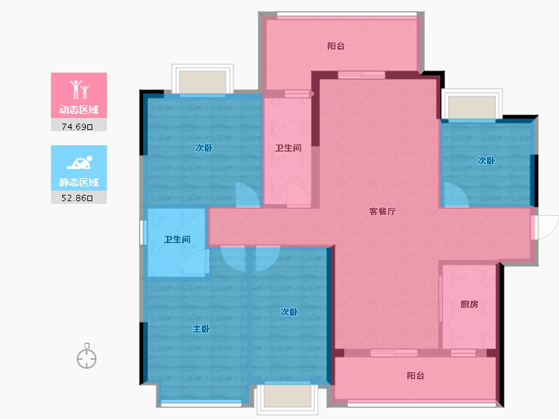 广东省-梅州市-联康城5期哈佛郡-115.11-户型库-动静分区