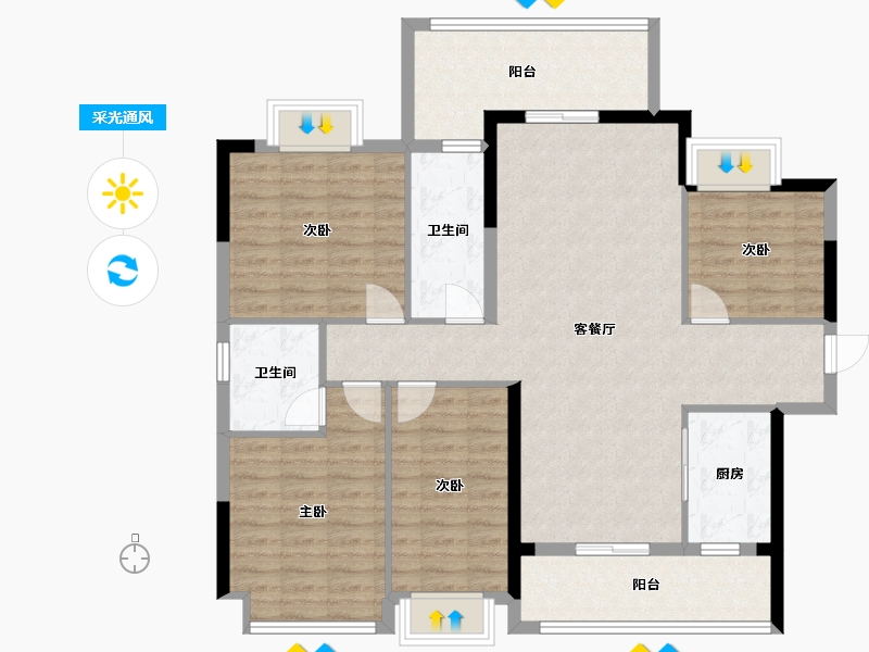 广东省-梅州市-联康城5期哈佛郡-115.11-户型库-采光通风