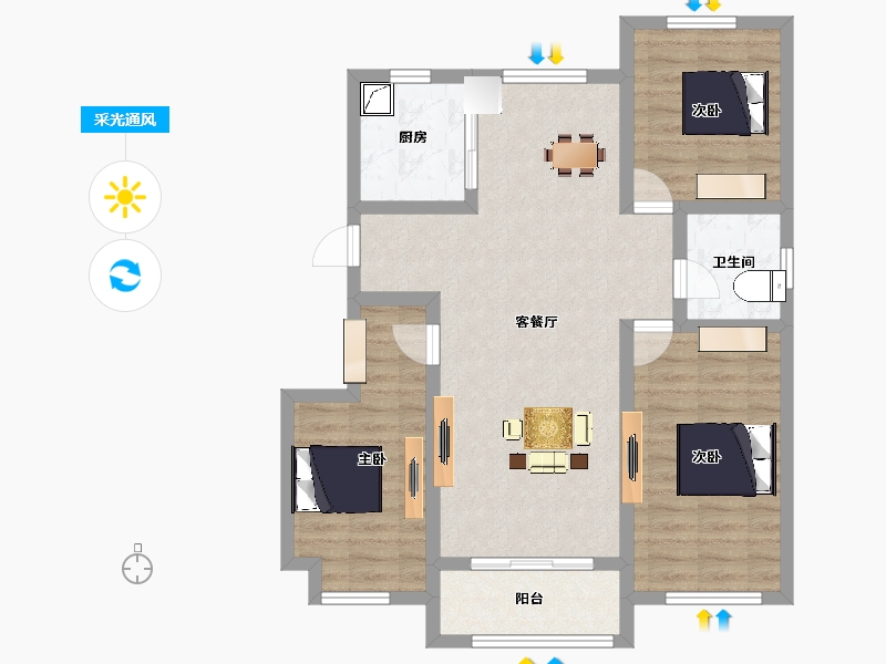 河北省-秦皇岛市-明星·朗樾-84.38-户型库-采光通风