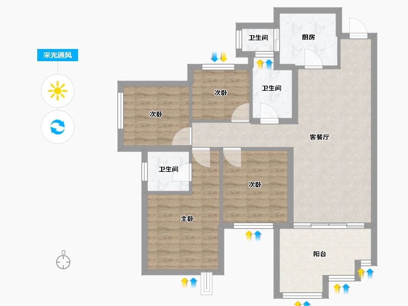 四川省-南充市-鸿通文德中央大境-86.94-户型库-采光通风