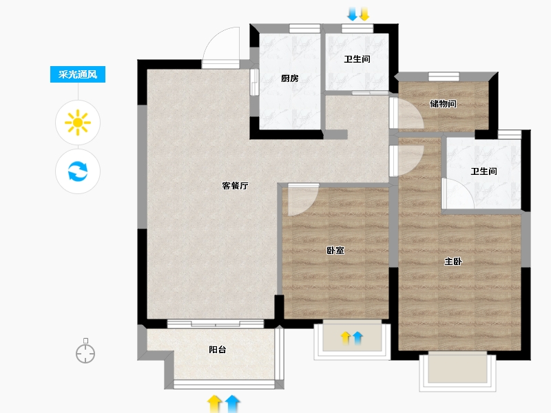 浙江省-金华市-朗诗桃源里-70.40-户型库-采光通风