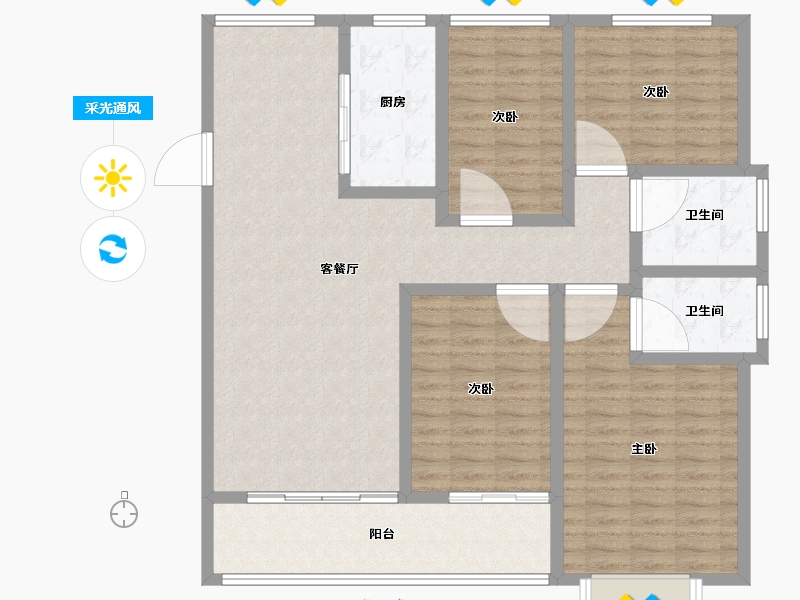 山东省-菏泽市-河畔清华-124.00-户型库-采光通风