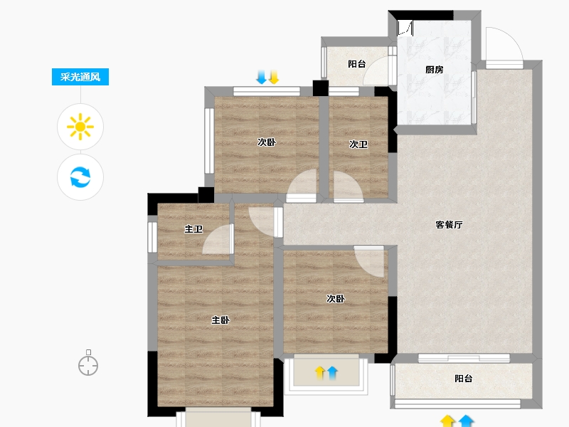 四川省-绵阳市-家福来澜苑-73.37-户型库-采光通风