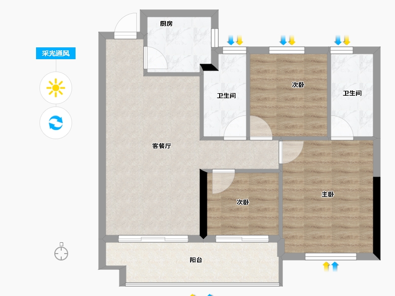 福建省-宁德市-庭盛·阳光壹号院-72.12-户型库-采光通风