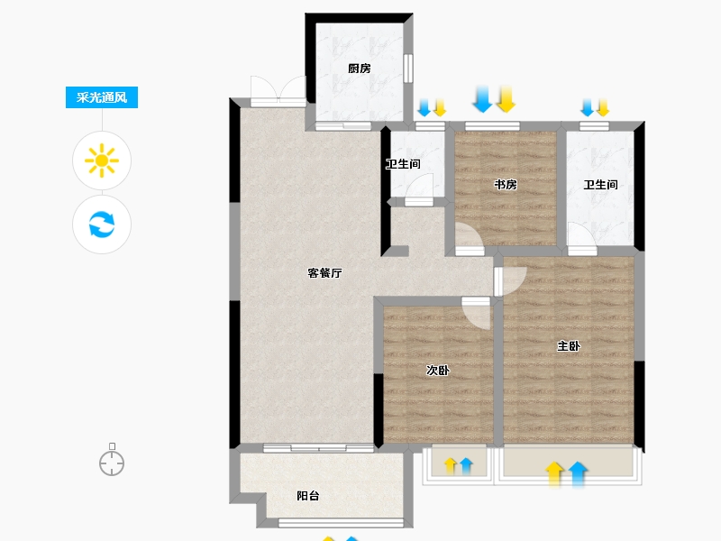 山东省-菏泽市-鲁商蓝岸公馆-94.40-户型库-采光通风