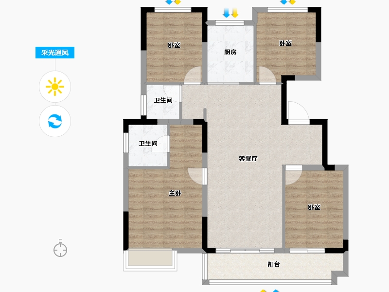 安徽省-阜阳市-阜南华安城-100.71-户型库-采光通风