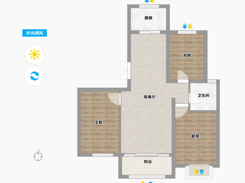 内蒙古自治区-呼和浩特市-东河院子-78.34-户型库-采光通风