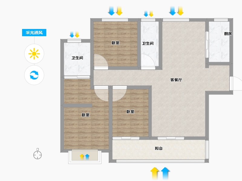 山东省-菏泽市-天华国际-105.60-户型库-采光通风