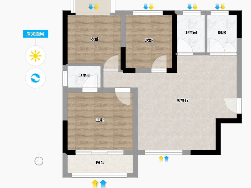 湖北省-黄冈市-黄州一品·天秀府-59.52-户型库-采光通风