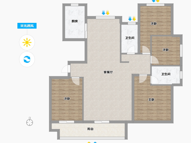 山东省-泰安市-宏尚·江山里-119.53-户型库-采光通风