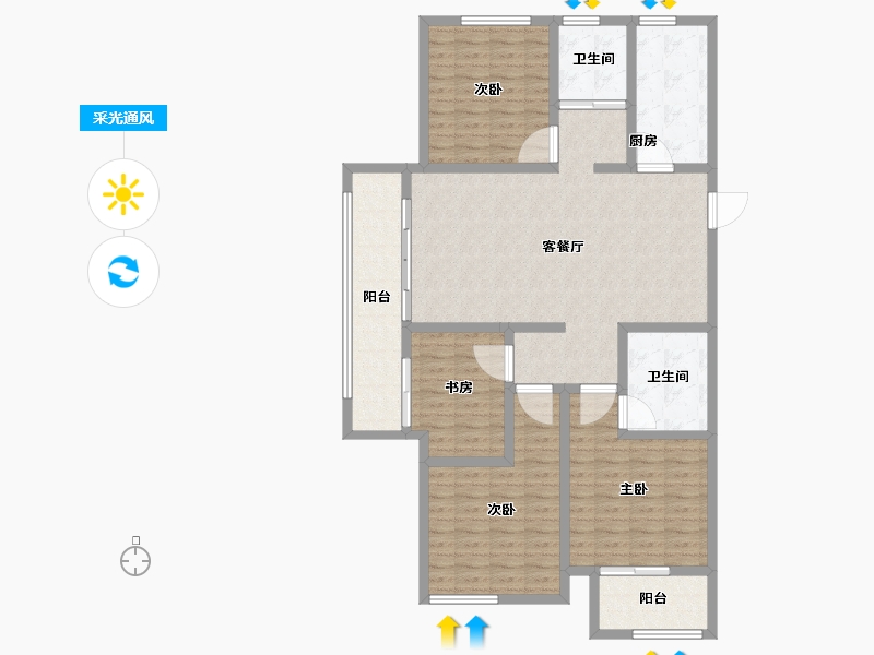 山东省-菏泽市-中达绿城江南里-129.60-户型库-采光通风