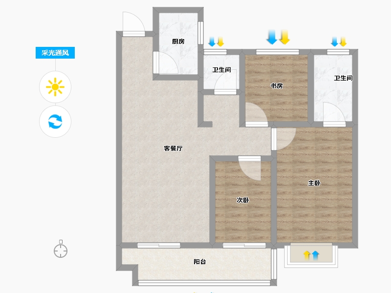 山东省-菏泽市-天华国际-88.80-户型库-采光通风