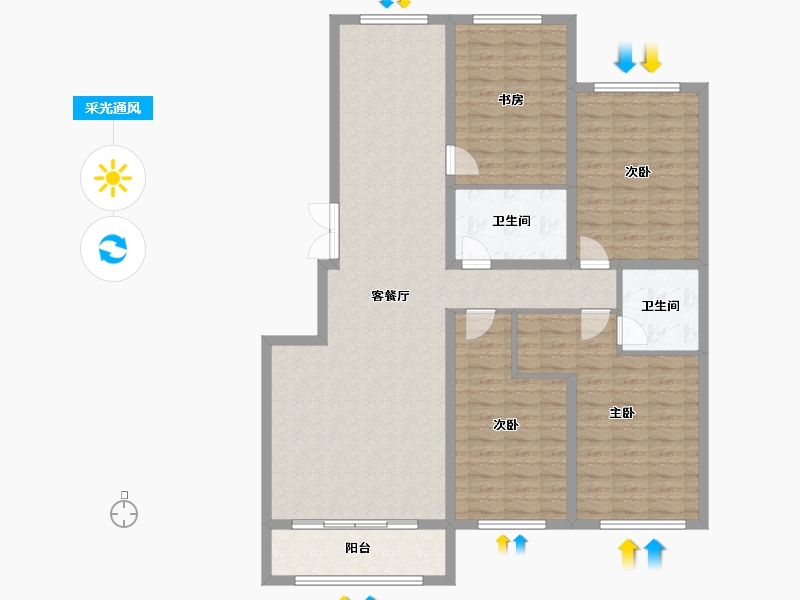 黑龙江省-黑河市-华泰東城御府-131.48-户型库-采光通风