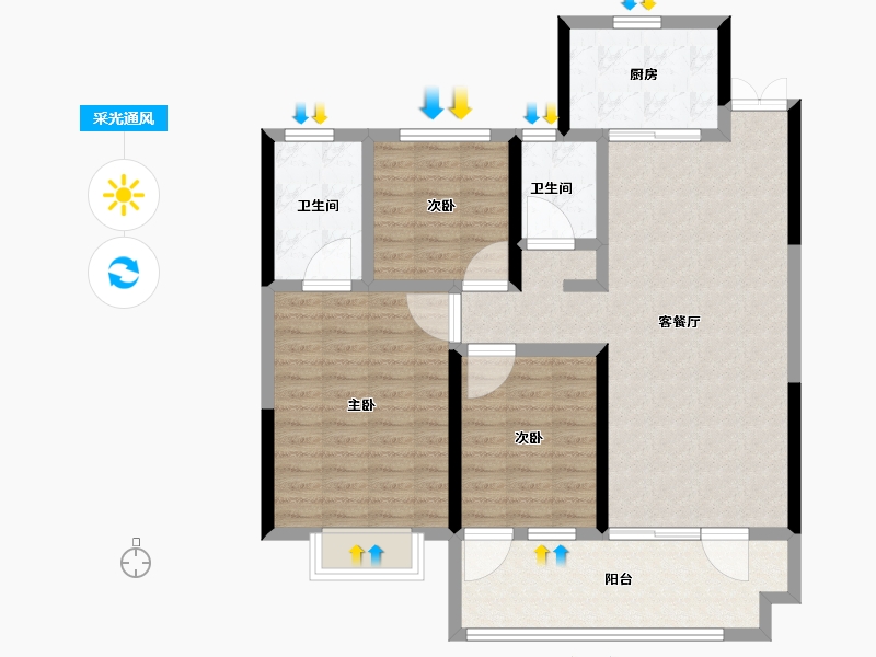 山东省-菏泽市-鲁商蓝岸公馆-102.40-户型库-采光通风