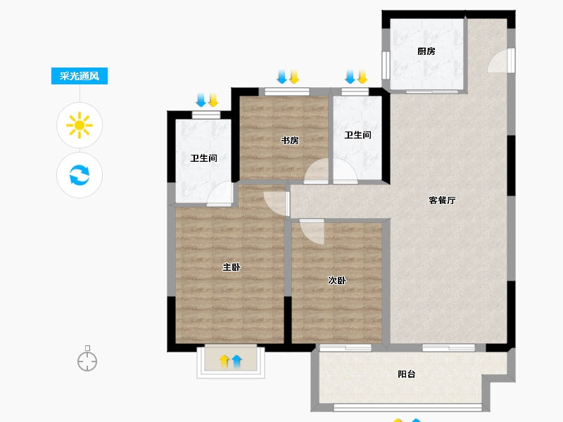 安徽省-宿州市-祥生·云湖悦-95.68-户型库-采光通风