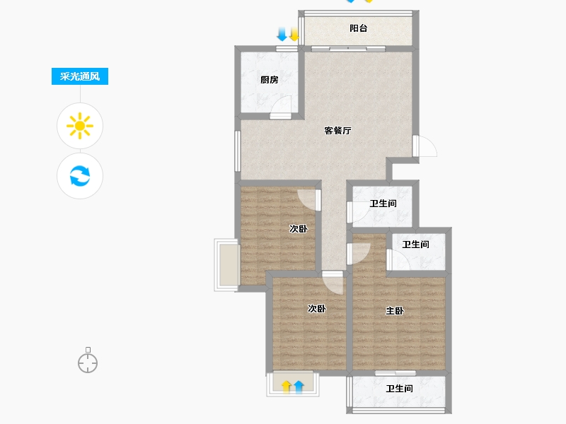 山东省-菏泽市-榕泽香榭里-98.41-户型库-采光通风