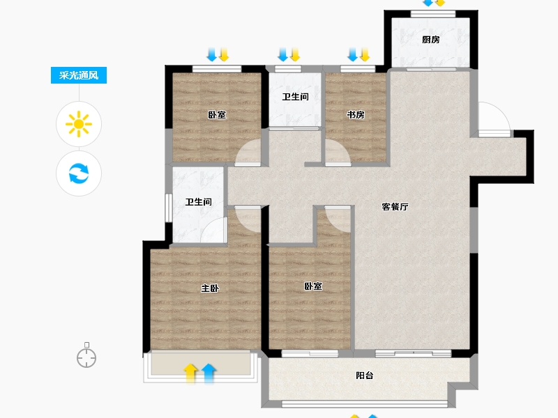 安徽省-阜阳市-阜南华安城-108.36-户型库-采光通风