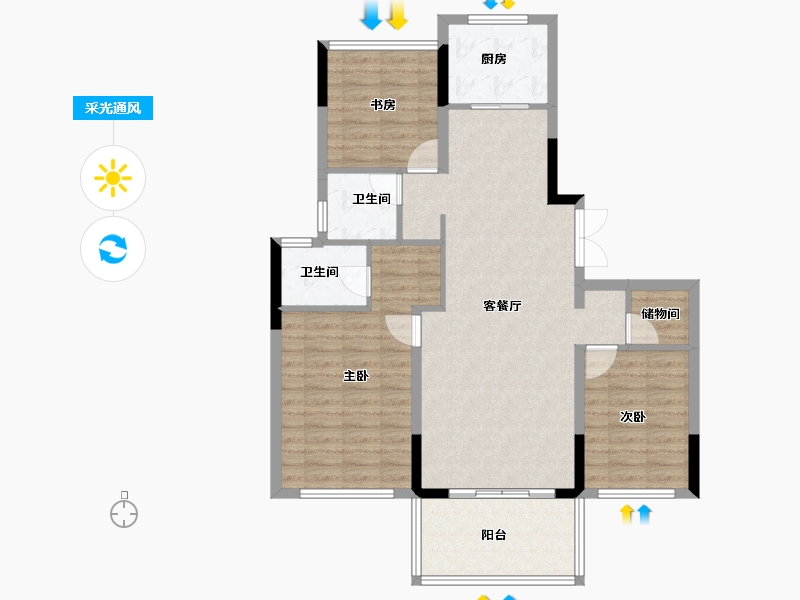 安徽省-阜阳市-绿城明月双清-95.20-户型库-采光通风