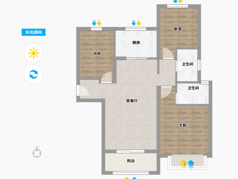 湖北省-黄石市-碧桂园·江湾城-74.71-户型库-采光通风