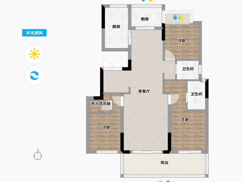 安徽省-阜阳市-绿城明月双清-90.40-户型库-采光通风