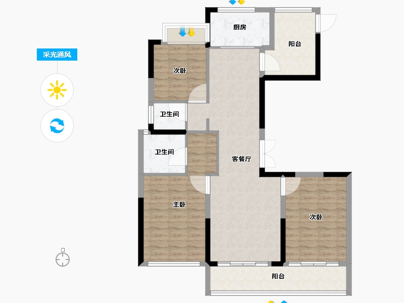 安徽省-阜阳市-绿城明月双清-104.00-户型库-采光通风