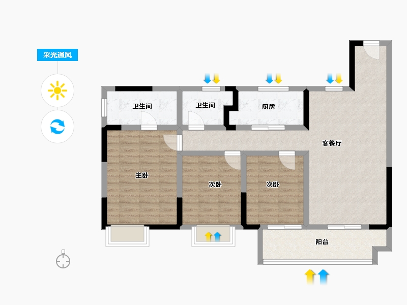 安徽省-宿州市-香格里拉·紫薇-96.16-户型库-采光通风