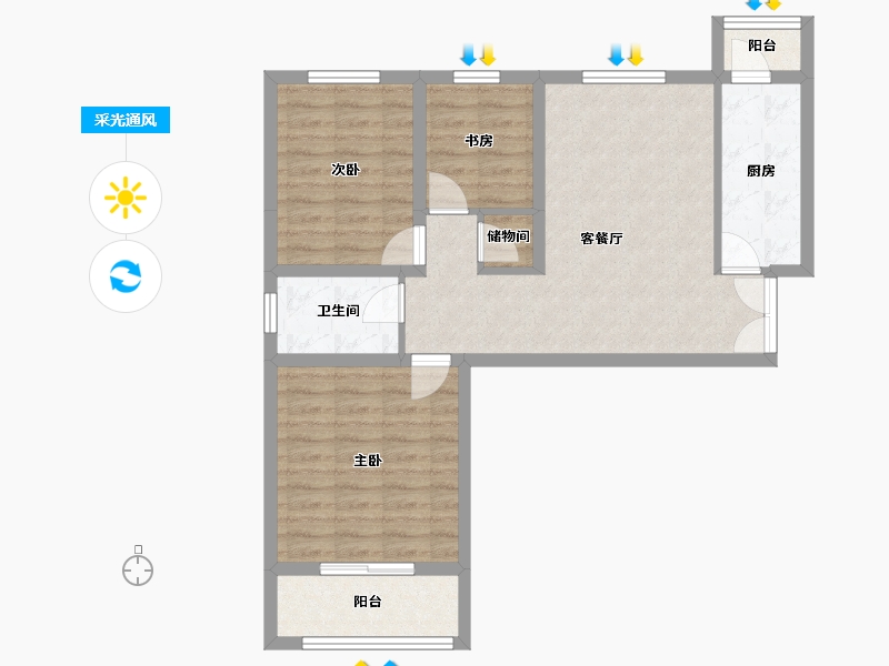 山西省-吕梁市-鑫飞佳苑商住区-74.76-户型库-采光通风