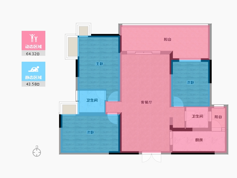 云南省-红河哈尼族彝族自治州-七彩滇南·第壹城-96.16-户型库-动静分区