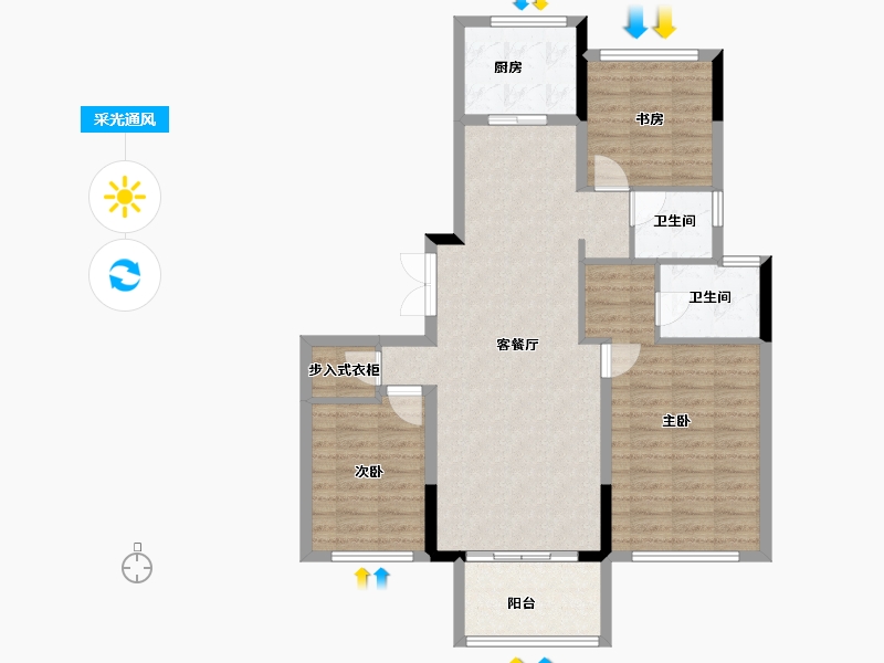 安徽省-阜阳市-绿城明月双清-95.20-户型库-采光通风