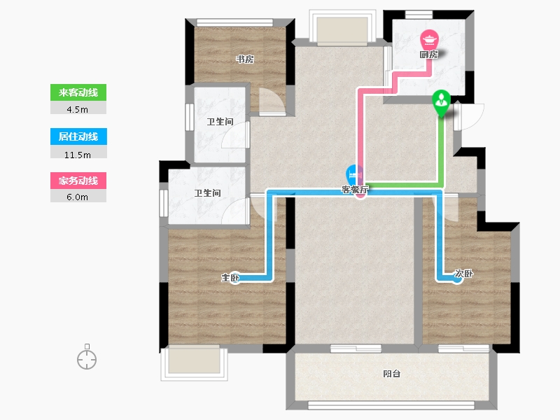 安徽省-宿州市-锦天·禧悦华府-86.60-户型库-动静线