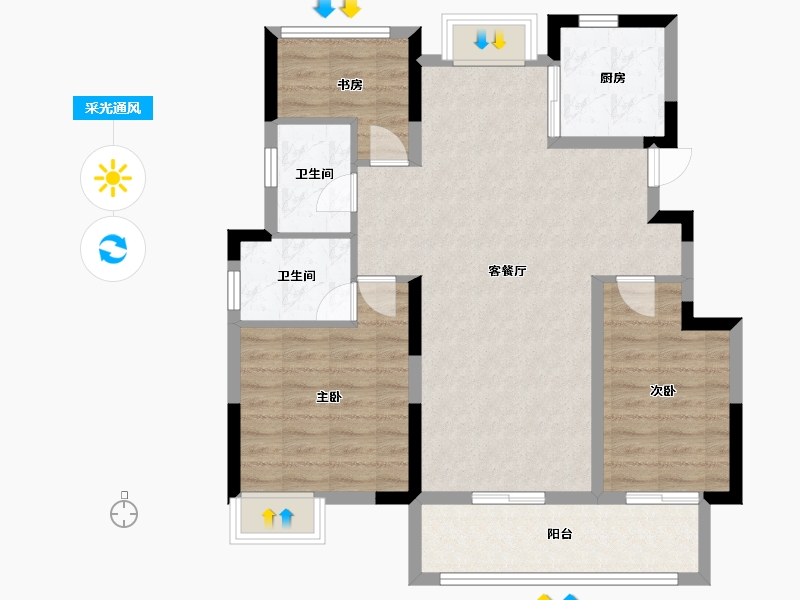 安徽省-宿州市-锦天·禧悦华府-86.60-户型库-采光通风