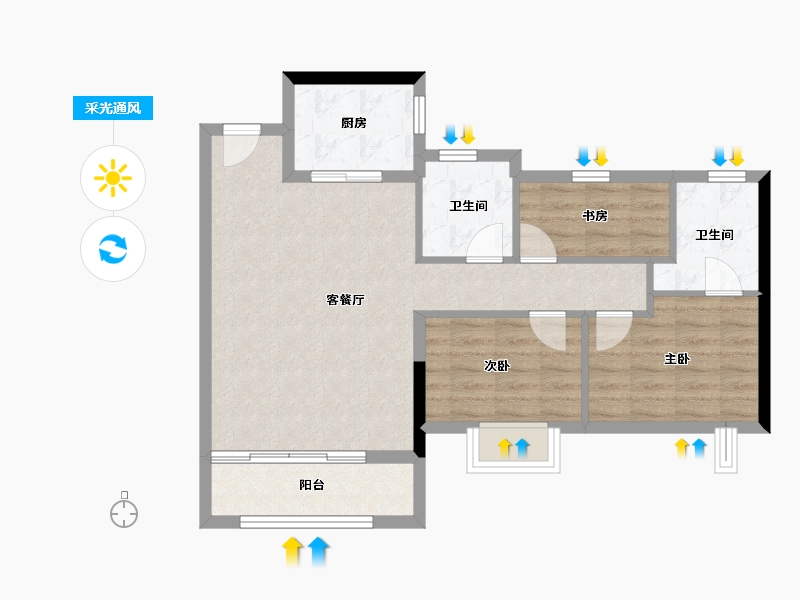 福建省-南平市-世茂三木云澜-73.02-户型库-采光通风