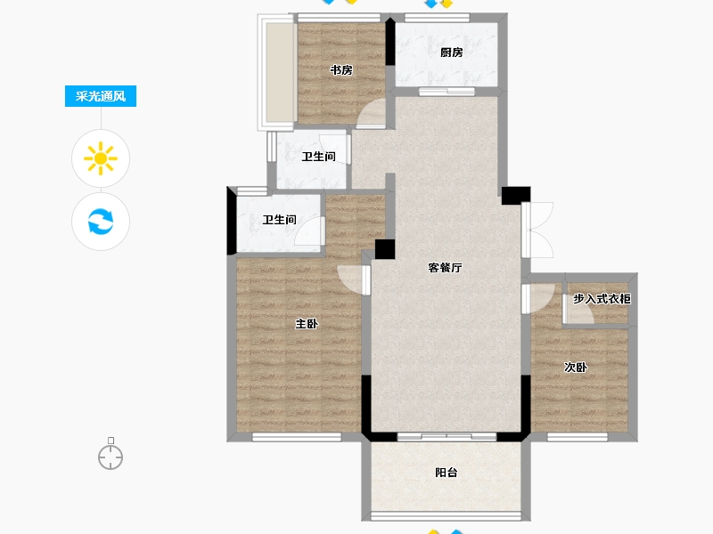 安徽省-阜阳市-绿城明月双清-90.96-户型库-采光通风