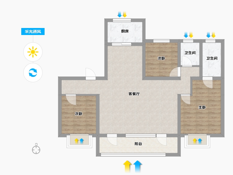 山东省-济宁市-绿地柏仕晶舍-111.00-户型库-采光通风