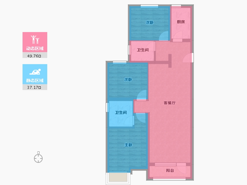 河北省-唐山市-华彩唐人街二期-76.82-户型库-动静分区