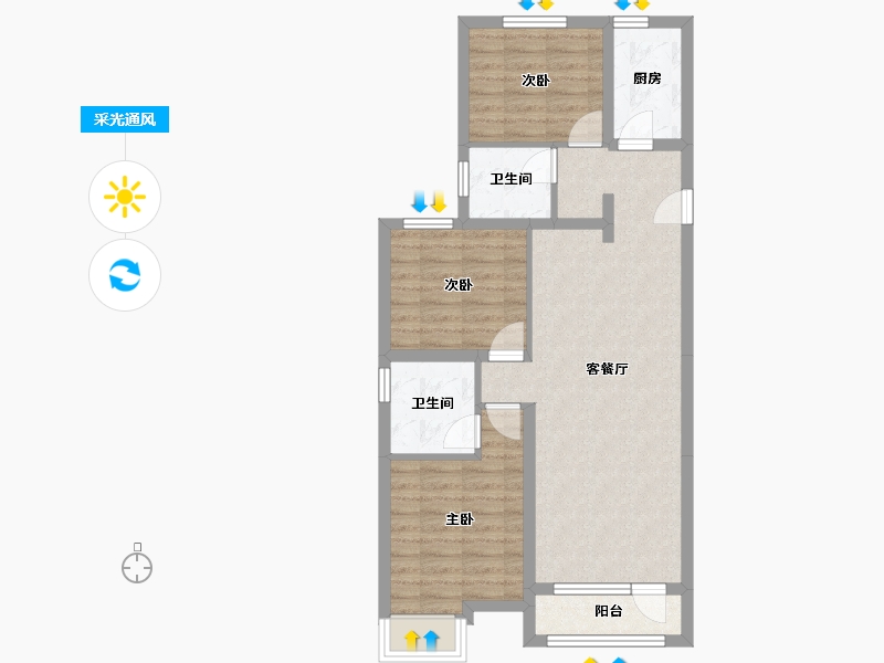 河北省-唐山市-华彩唐人街二期-76.82-户型库-采光通风