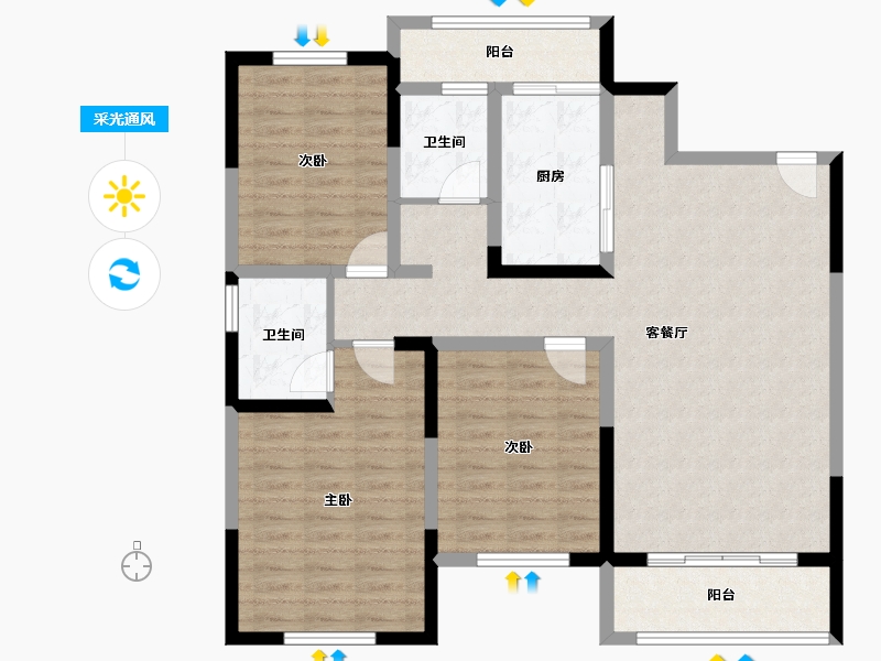 河南省-南阳市-镇平宇信凯旋城-106.87-户型库-采光通风