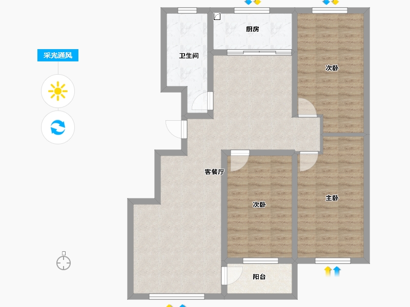 山东省-淄博市-新城誉府-94.32-户型库-采光通风