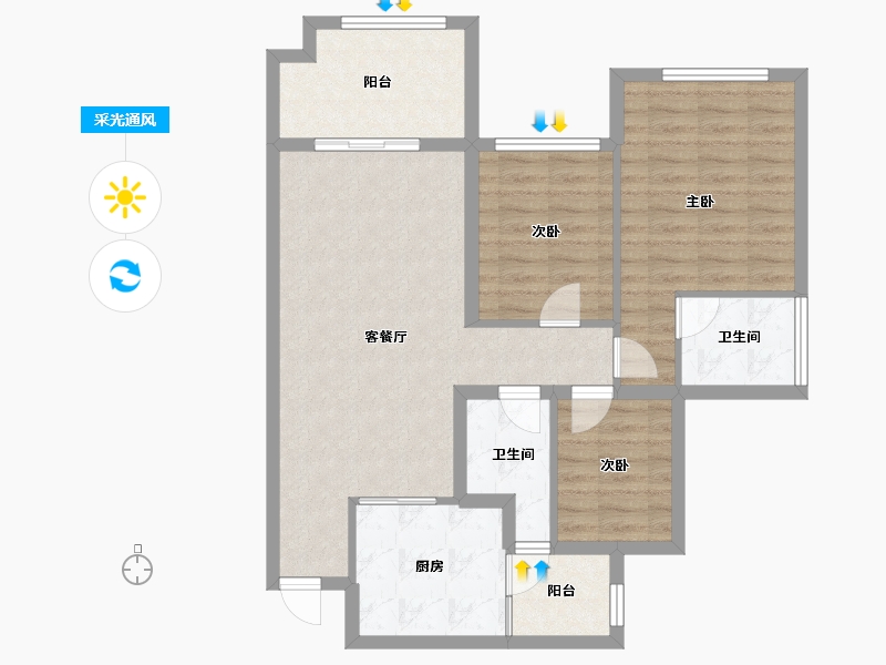 四川省-南充市-鸿通翡翠城-85.62-户型库-采光通风