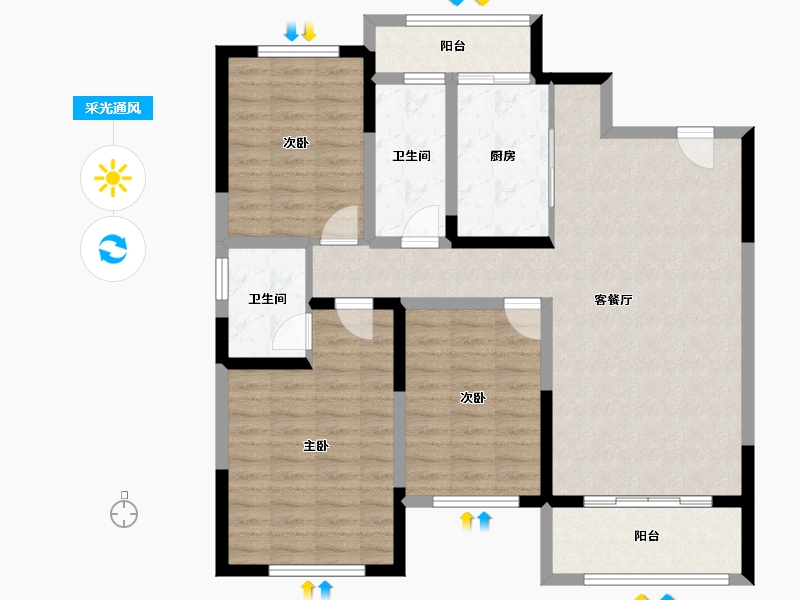 河南省-南阳市-镇平宇信凯旋城-104.97-户型库-采光通风