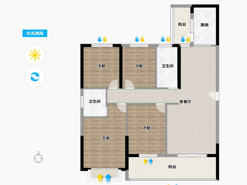 湖北省-咸宁市-信达森林公馆-126.55-户型库-采光通风