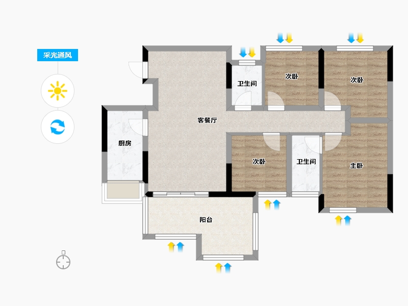 四川省-南充市-凯旋会展新城-86.88-户型库-采光通风