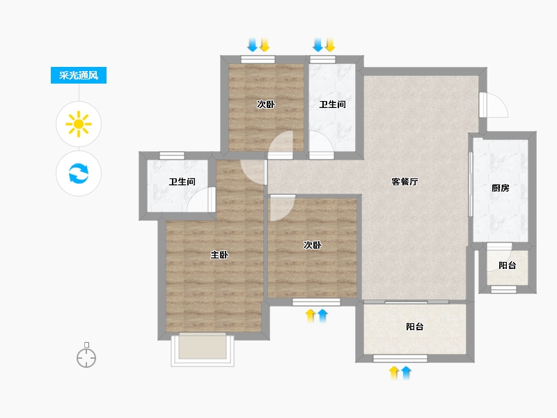 四川省-南充市-鸿通翡翠城-77.16-户型库-采光通风