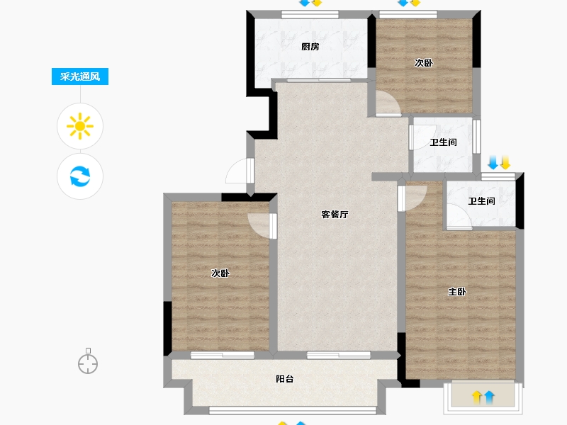 安徽省-宿州市-香格里拉·紫薇-95.86-户型库-采光通风