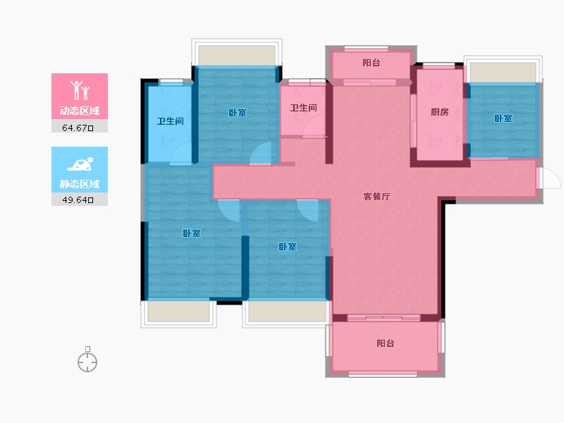 湖北省-荆门市-洋丰·象山玉园-102.23-户型库-动静分区